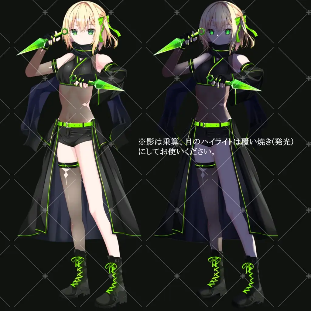 ネオンくノ一(グリーン)・立ち絵素材_表情10種 3