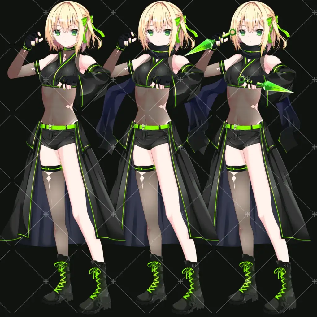 ネオンくノ一(グリーン)・立ち絵素材_表情10種 4