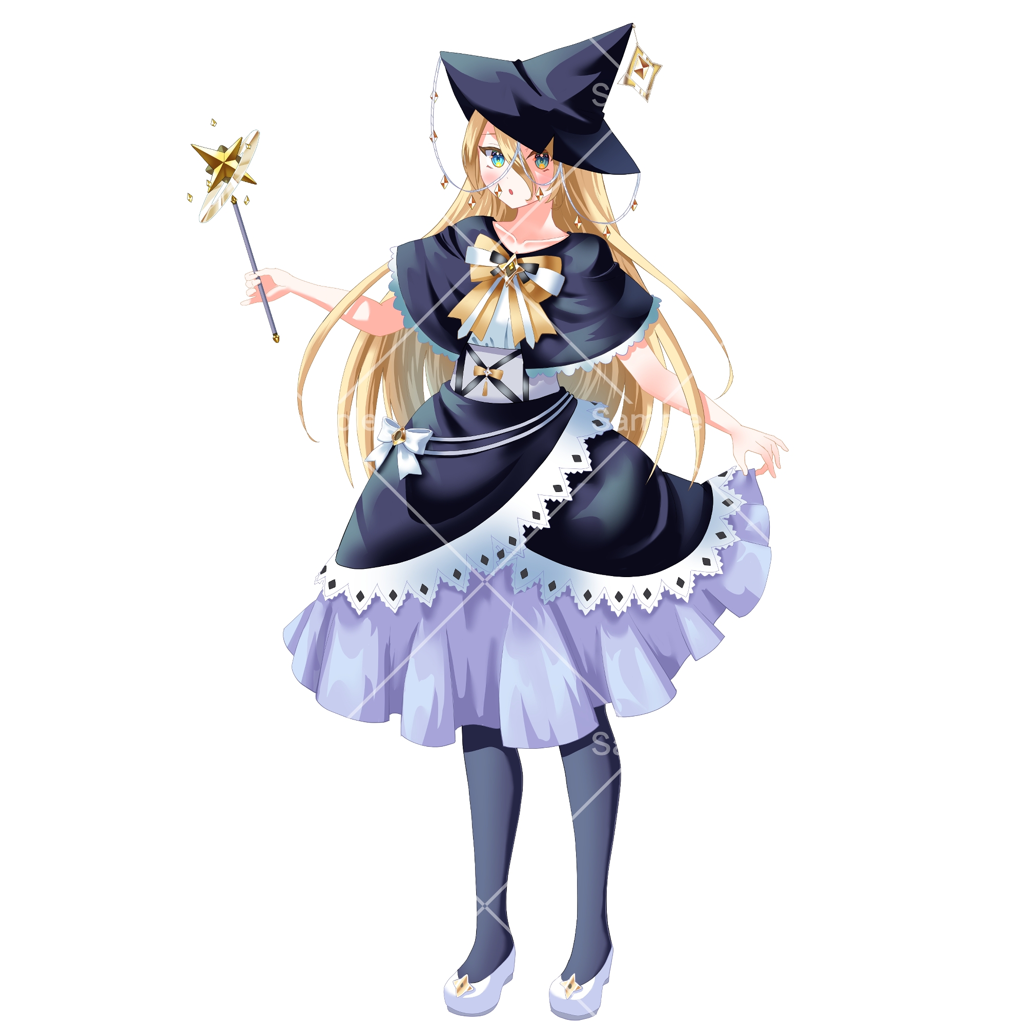 【PSD+PNG表情16種】モノクロ魔女【立ち絵素材】3色セット