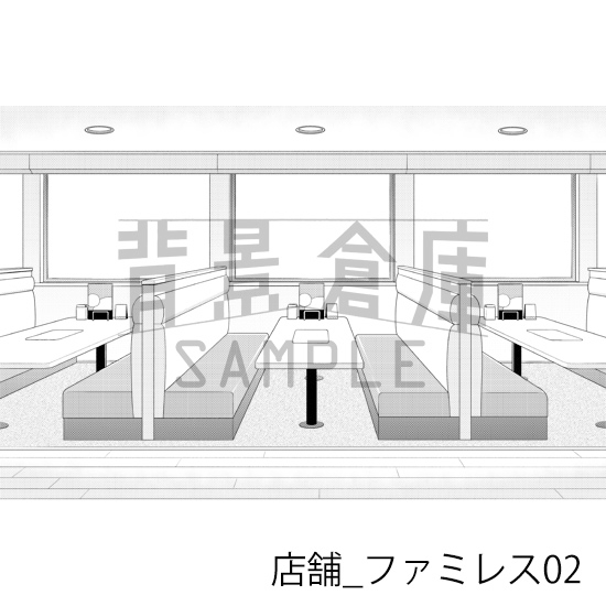 【トーンつき】店舗_背景素材集26(ファミレス)