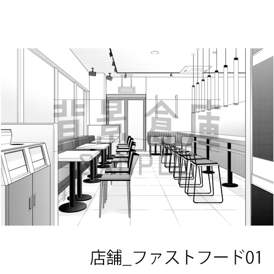 【トーンつき】店舗_背景素材集27(ファストフード)