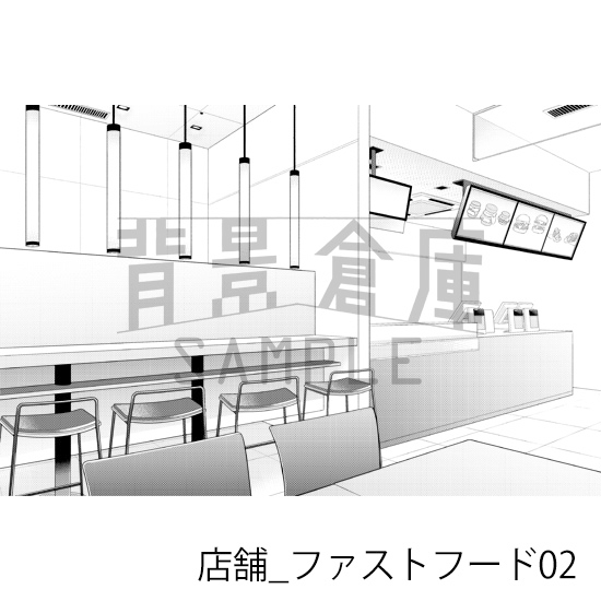 【トーンつき】店舗_背景素材集27(ファストフード)