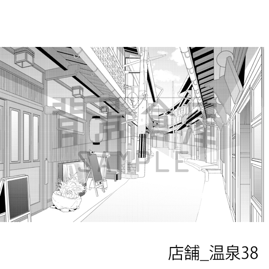 【トーンつき】店舗_背景素材集29(温泉)