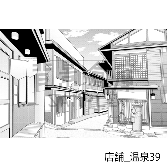 【トーンつき】店舗_背景素材集29(温泉)