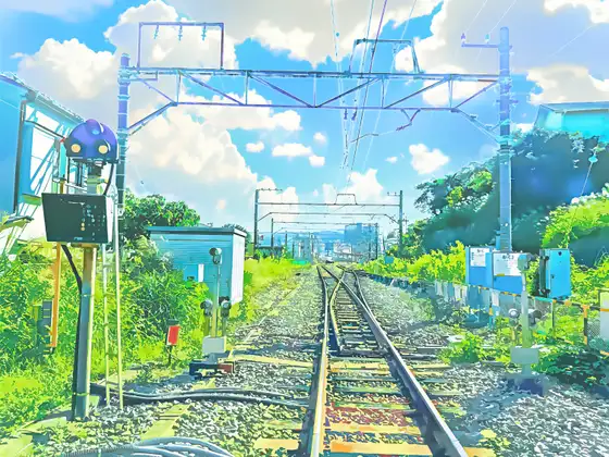 線路1【背景素材_夕方差分+空くり抜きセット】 1
