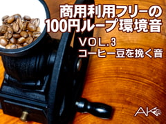 商用フリーの100円ループ環境音 VOL.3 コーヒー豆を挽き続ける環境音(接触マイク、XYマイク2系統録音。マイクミックスもあり) [新井健史&進行豹]