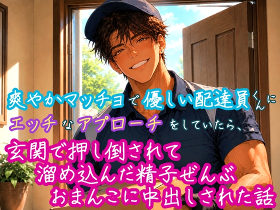 爽やかマッチョで優しい配達員くんにエッチなアプローチをしていたら、玄関で押し倒されて溜め込んだ精子ぜんぶおまんこに中出しされた話