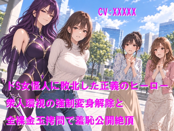ドS女怪人に敗北した正義のヒーロー 衆人環視の強制変身解除と全裸金玉拷問で羞恥公開絶頂