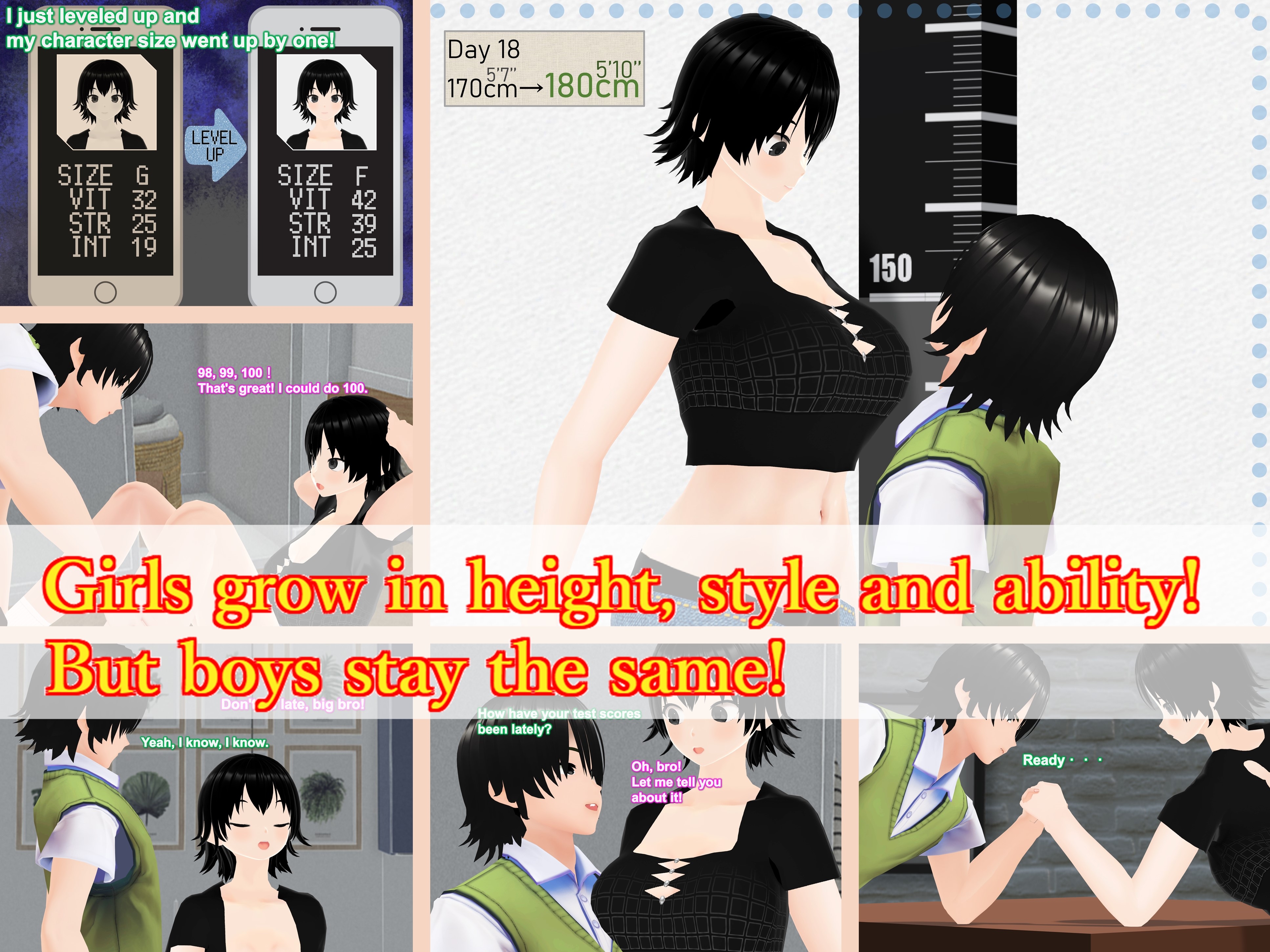 Outgrowing only girls, Overtake boys, Growth sound. Stat building game App Arc [女子成長クラブ]