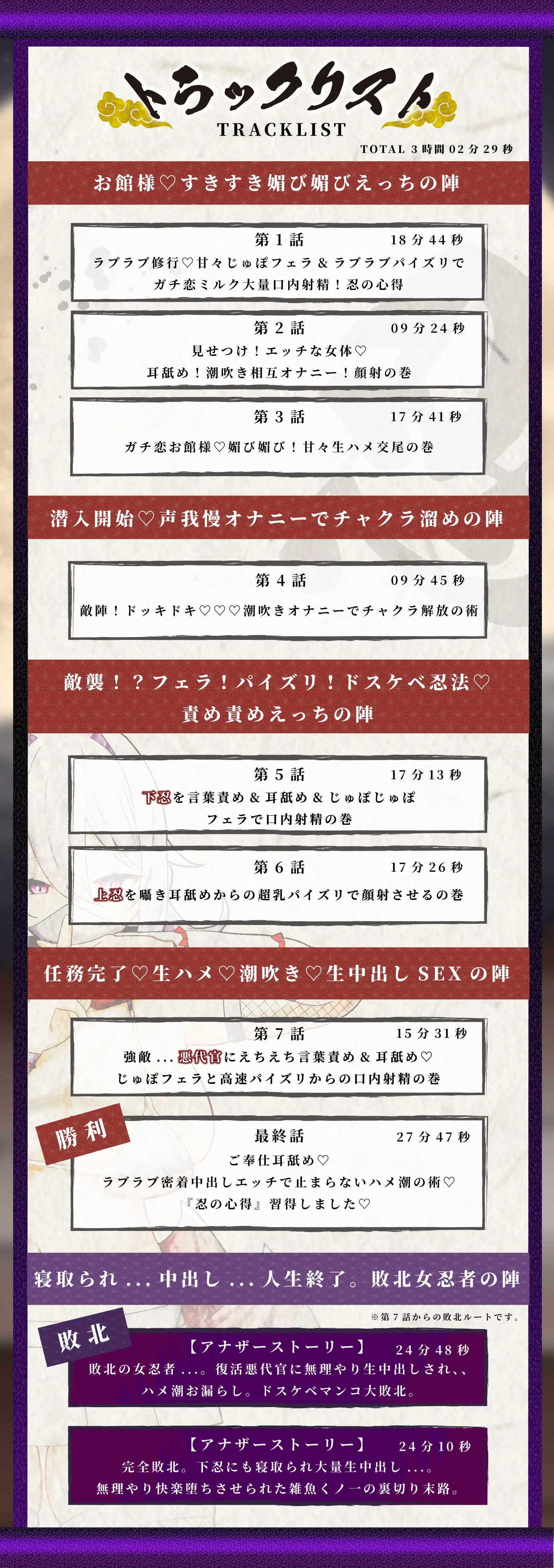 【KU100】【3時間OVER】【NTR×ハメ潮×孕ませ】〜爆乳くノ一ガチ恋の巻〜「くノ一 VS 下忍・上忍・悪代官」おちんぽ媚び媚びの術【CV分倍河原シホ】_8