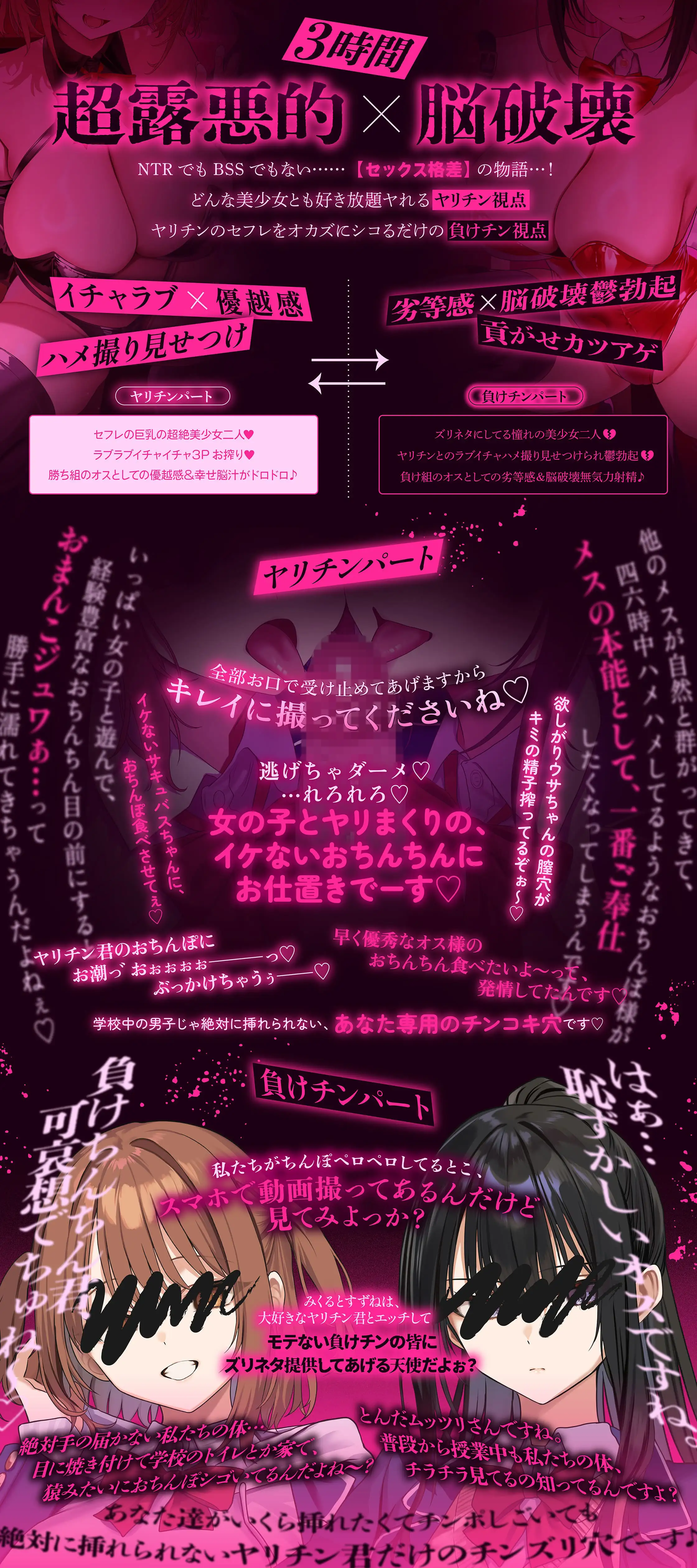 【3時間！超露悪的/脳破壊系ASMR】ヤリチン君と負けチン君。セックス格差を教えてあげる♪【優越感⇄劣等感/心情代弁】_10