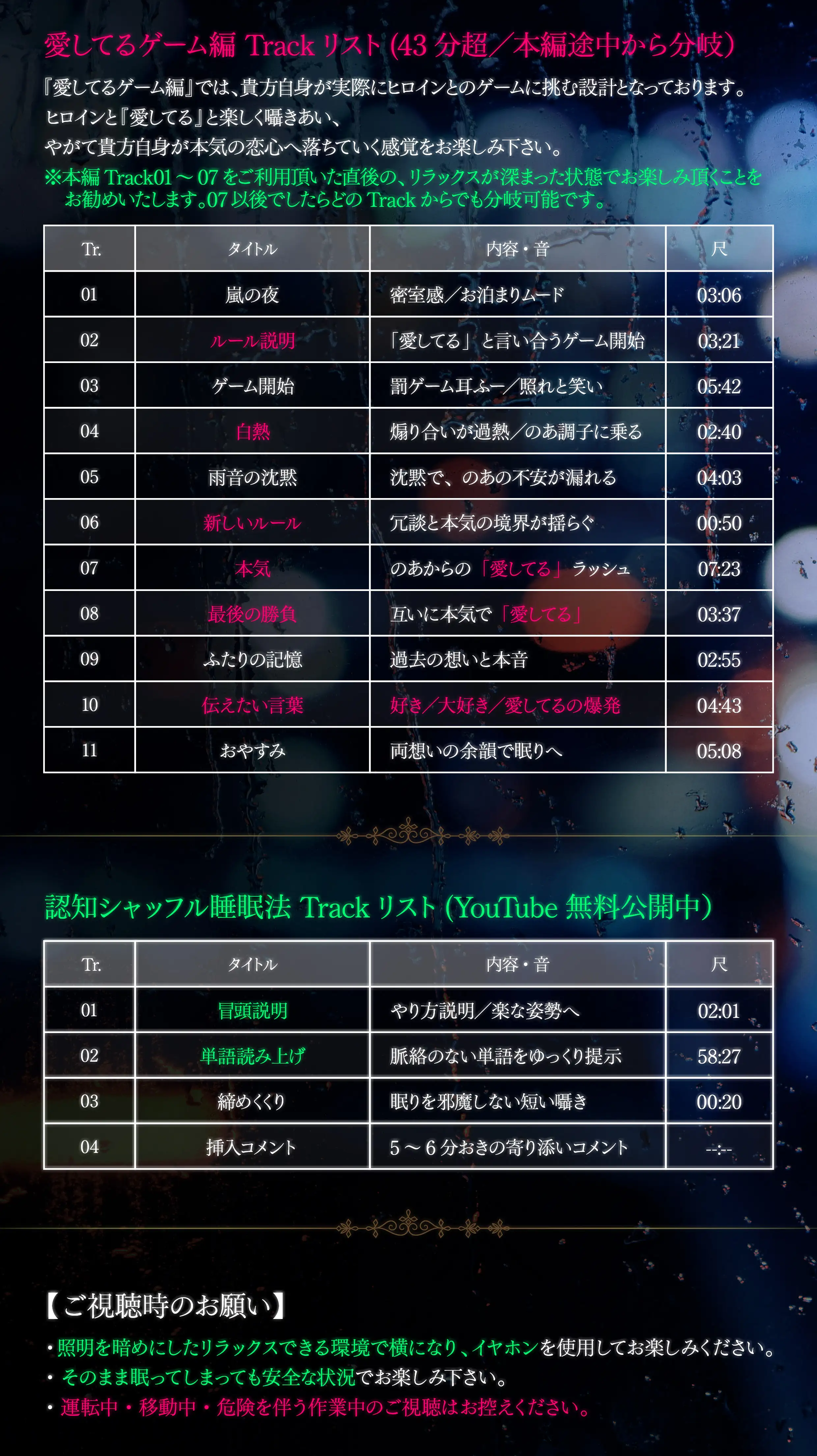 【3時間48分】大丈夫、溶けて。疲れた貴方を癒やす雨宿りサロンセラピー【CV.黒木ほの香/囁き・オイルマッサージ・耳かき・炭酸ムース・耳ふー・両耳癒やし】_4