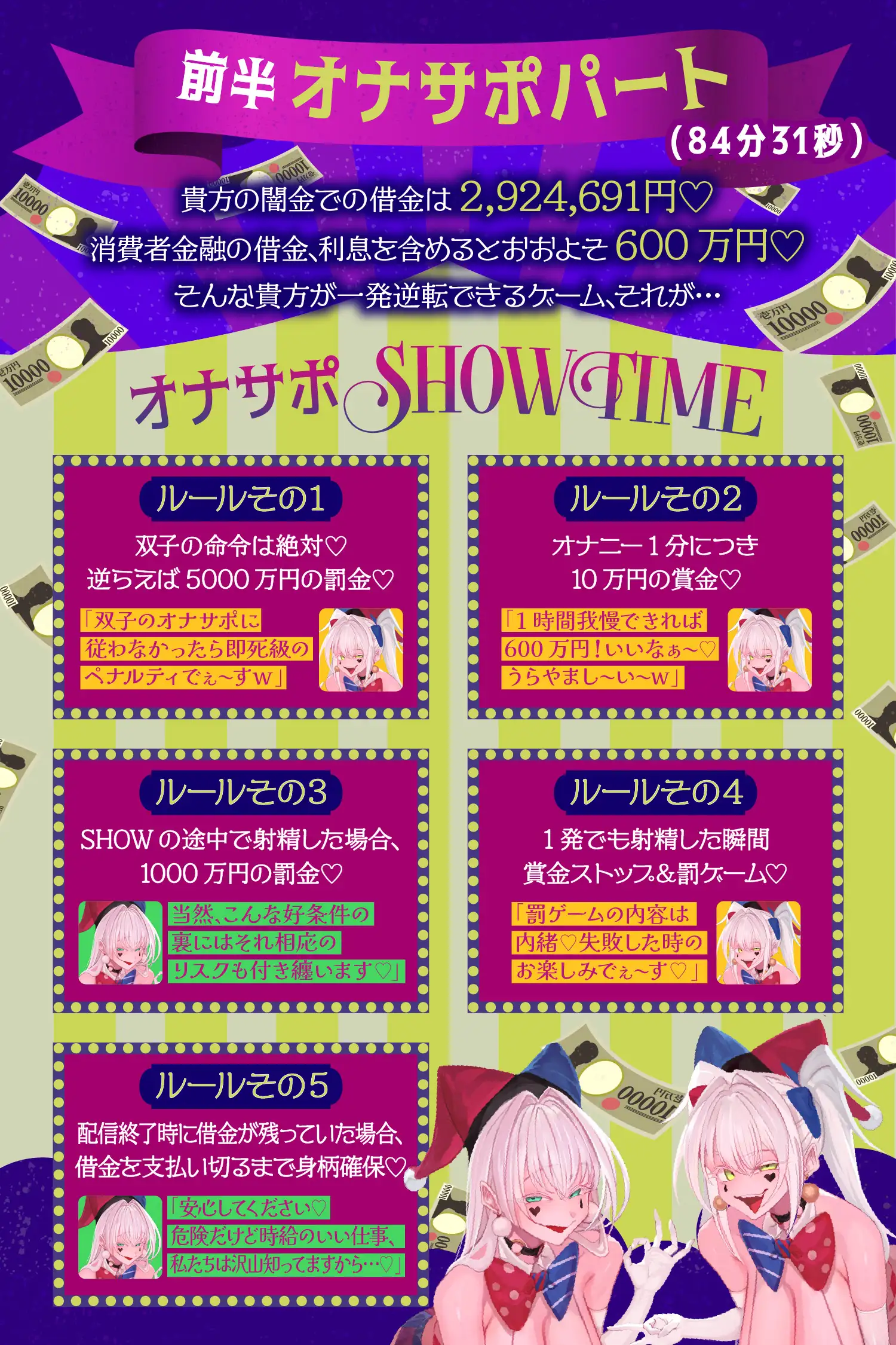 【前半:オナサポ】【後半:お仕置き逆レ】オナサポ搾精SHOW TIME〜借金漬けの貴方は双子のピエロのオナサポ我慢ゲームで人生逆転〜_7