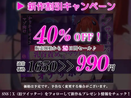 【ほぼ常時かりかり】Wサキュバスによる乳首責めとマゾ苛めノルマ式オナサポゲーム【ほぼ常時かりかりこりこりボイス×14のノルマ×マゾ】_0