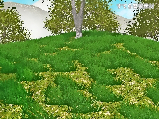 CG背景素材 山に囲まれた草原 2