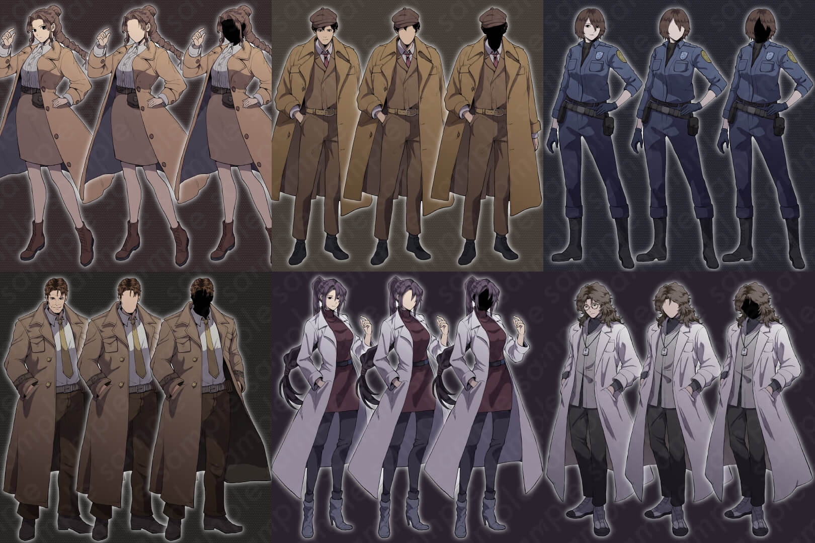 【ミステリー系立ち絵素材】探偵・警察官・医者(研究員)男女セット【6人セット】