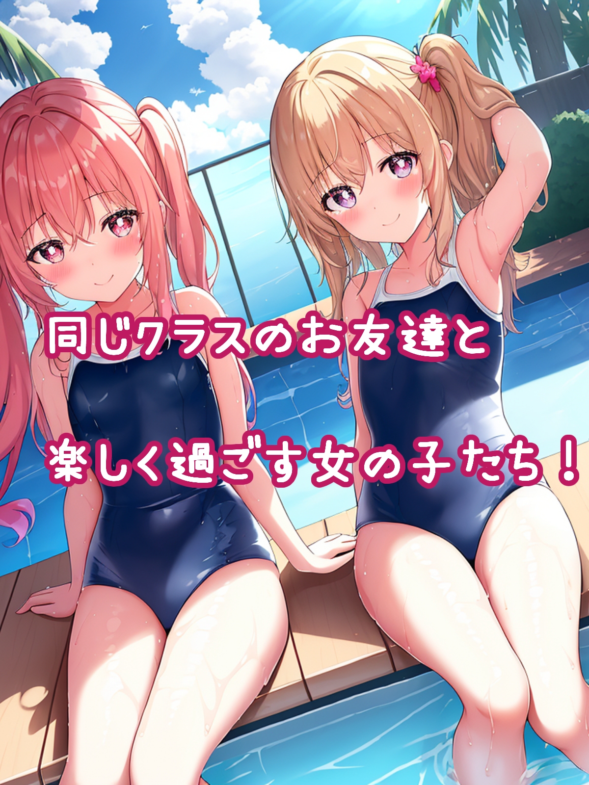 スクール水着でおおはしゃぎ!プールで遊ぶ小学生と中学生のサンプル画像2