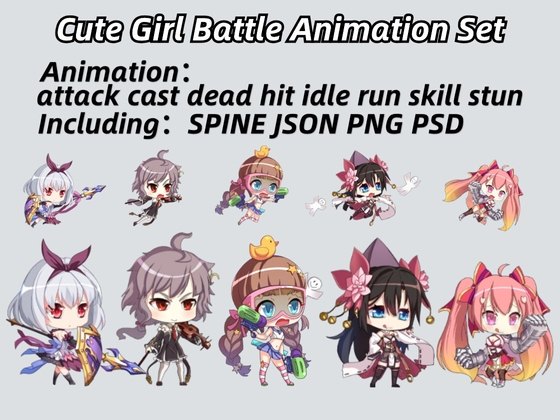 Cute Girl Battle Animation Set
