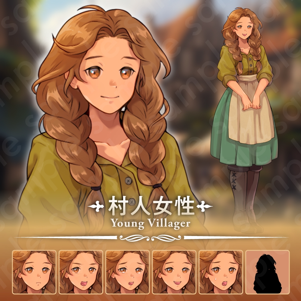 【ファンタジーモブキャラセット Vol.2 村の住人編】村人・商人・店主・子どもの立ち絵素材5人セット・表情差分あり