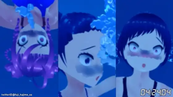 水深50mの競泳水着着用3Pセックス