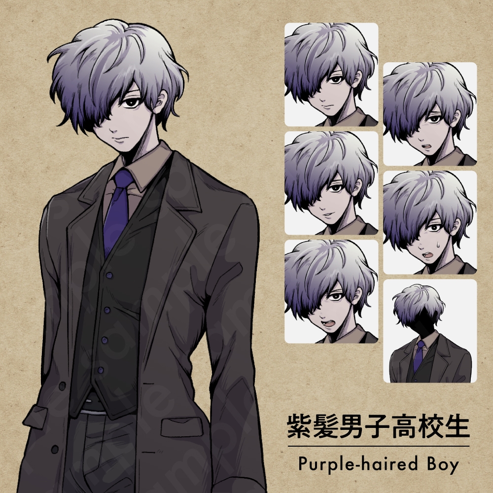 【ペン画立ち絵素材】学園ダークキャラクターVol.1|ミステリー・異能力・事件系に使える高校生&教師キャラ5体(表情差分あり)