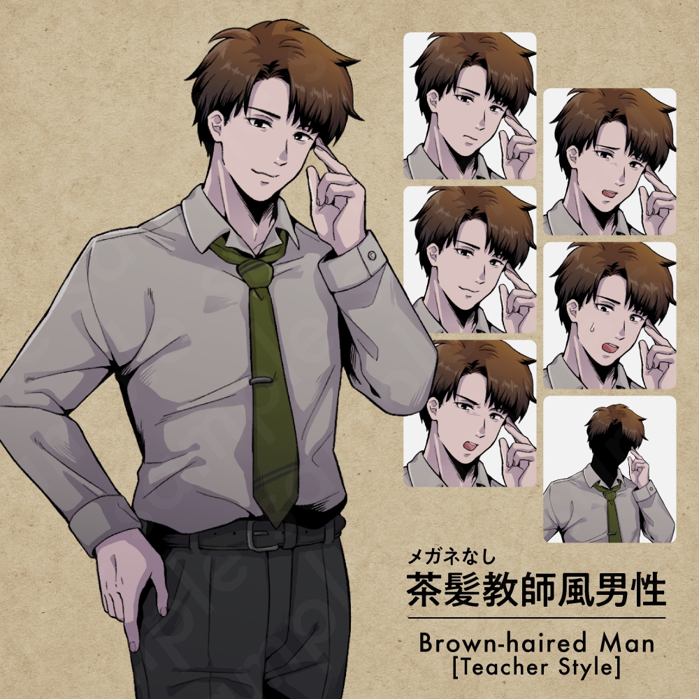 【ペン画立ち絵素材】学園ダークキャラクターVol.1|ミステリー・異能力・事件系に使える高校生&教師キャラ5体(表情差分あり)