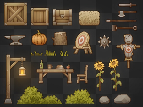 ドット絵の横スクロールアクション素材集~村の小物~