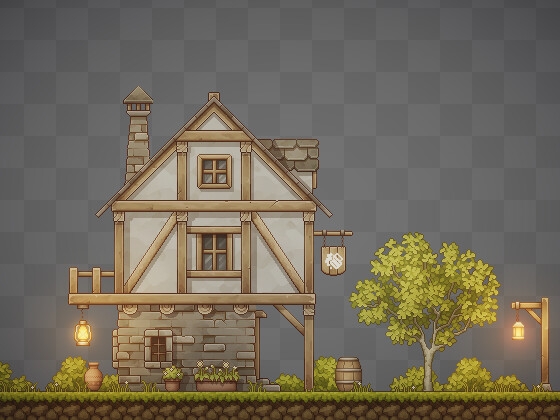 ドット絵の横スクロールアクション素材集~村の家屋~