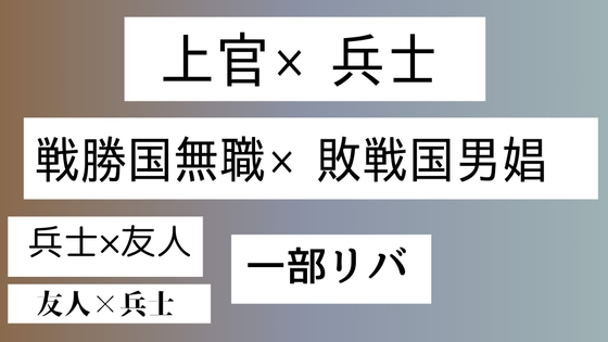 上官×兵士、戦勝国無職×敗戦国男娼 [近く親しむ]
