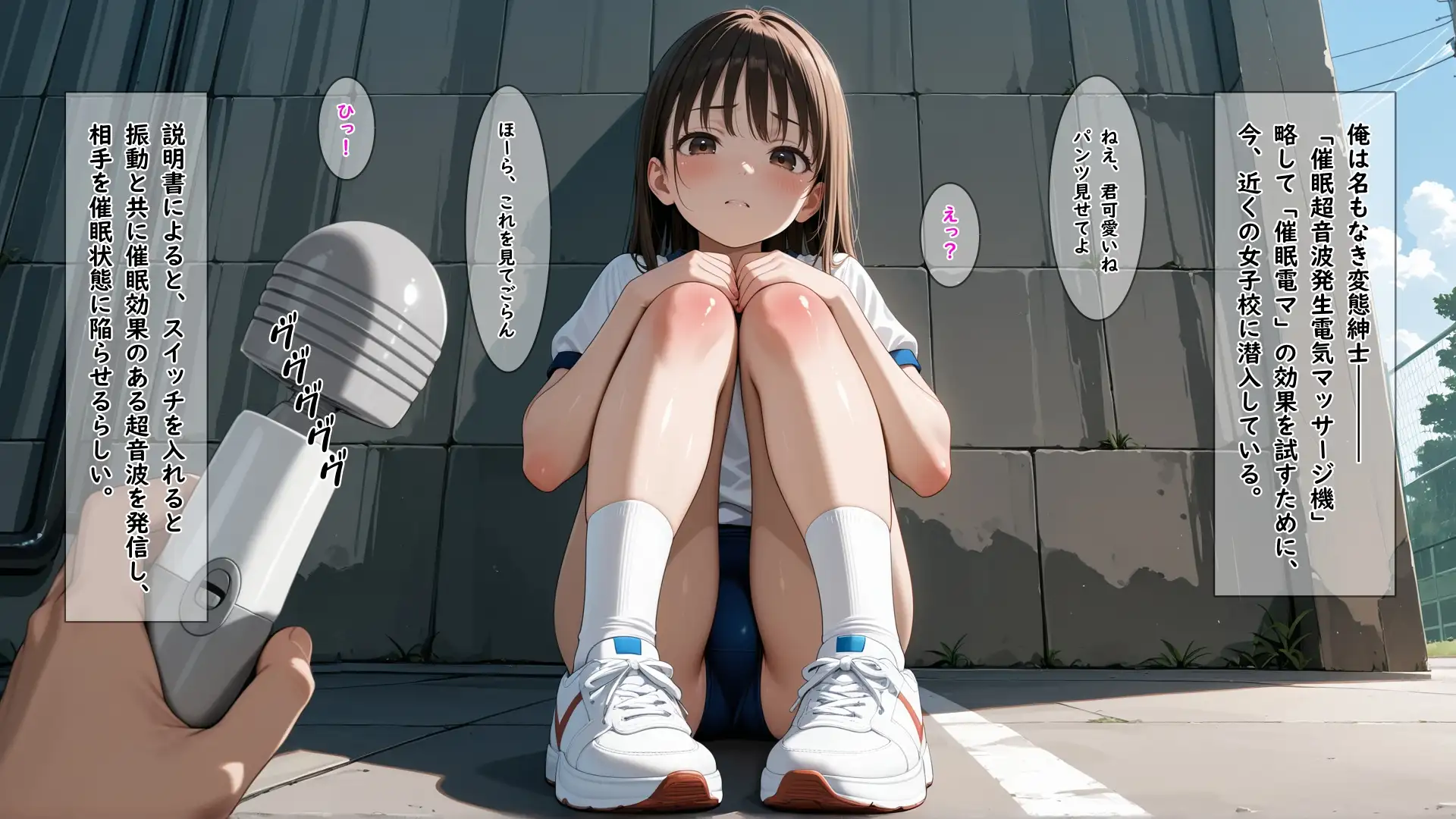 知らないオジに催○でパンツを脱がされ可愛いすじまんに電マを当てられ続けて何回イってもやめてもらえない女の子 ありゅ研究所 エロ画像2