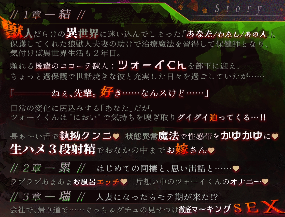 異世界2年目、一途な元ヤン獣人後輩に執拗クンニ&状態異常魔法&生ハメ3段射精でまんまとツガイに堕とされてしまいました♡【大増量リメイク版】