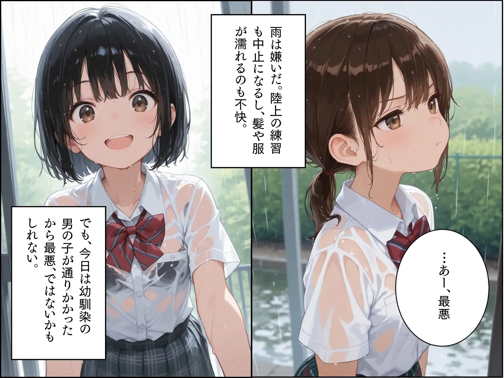 雨宿り。2部活帰りの幼なじみと、二人きりの教室で過ごした話。 ぱんなっつ エロ画像2