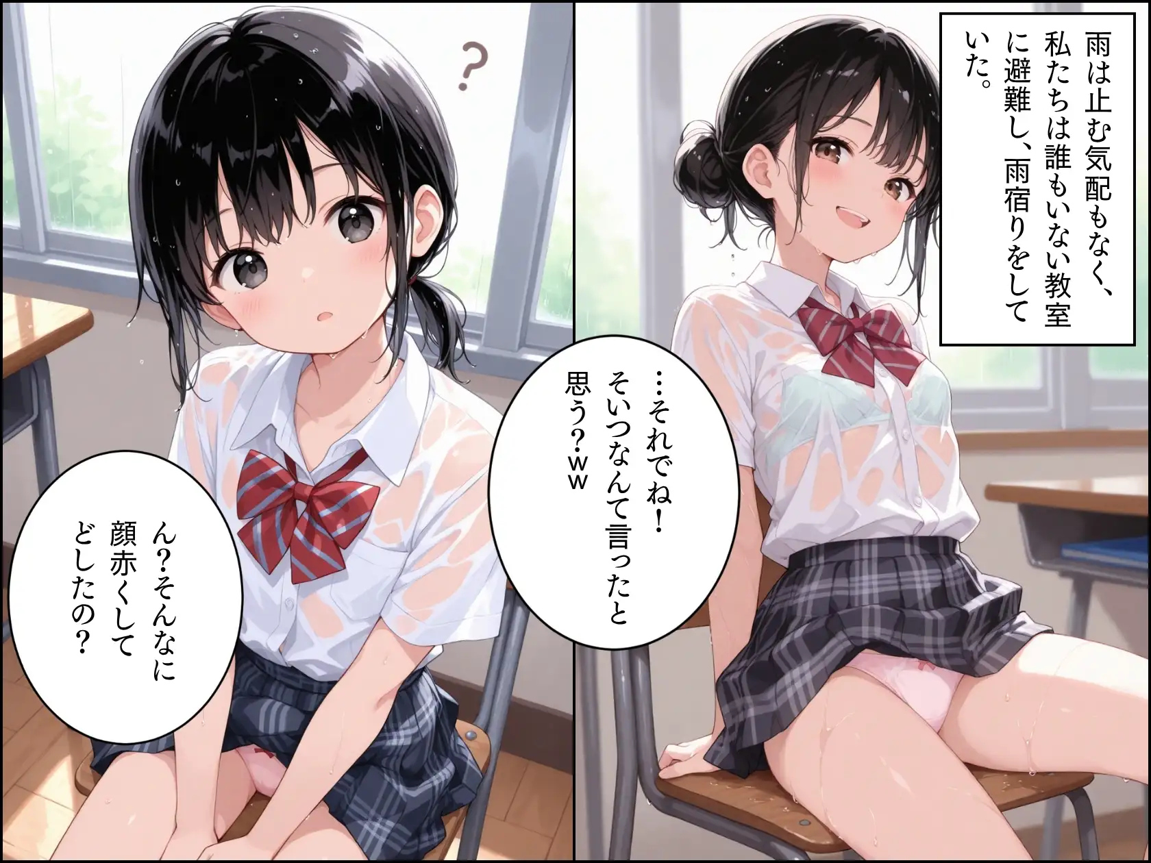雨宿り。2部活帰りの幼なじみと、二人きりの教室で過ごした話。 ぱんなっつ エロ画像3