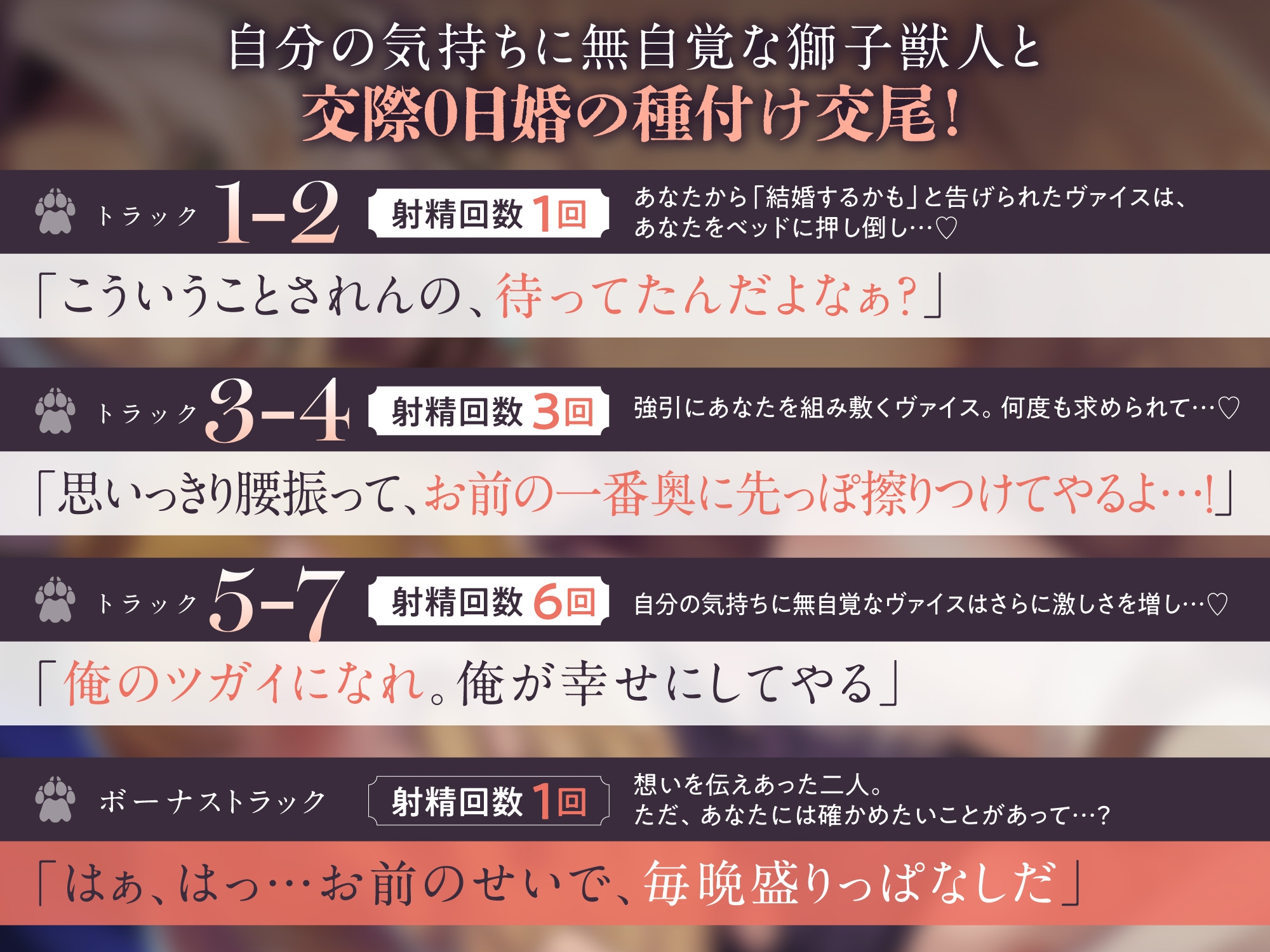 【※孕ませ確定射精11発!】獅子旦那様の繁殖本能。〜大型ケモノに抱き尽くされる交際0日婚の種付け交尾【嫉妬執着レ○プ×濃密溺愛SEX】 画像4