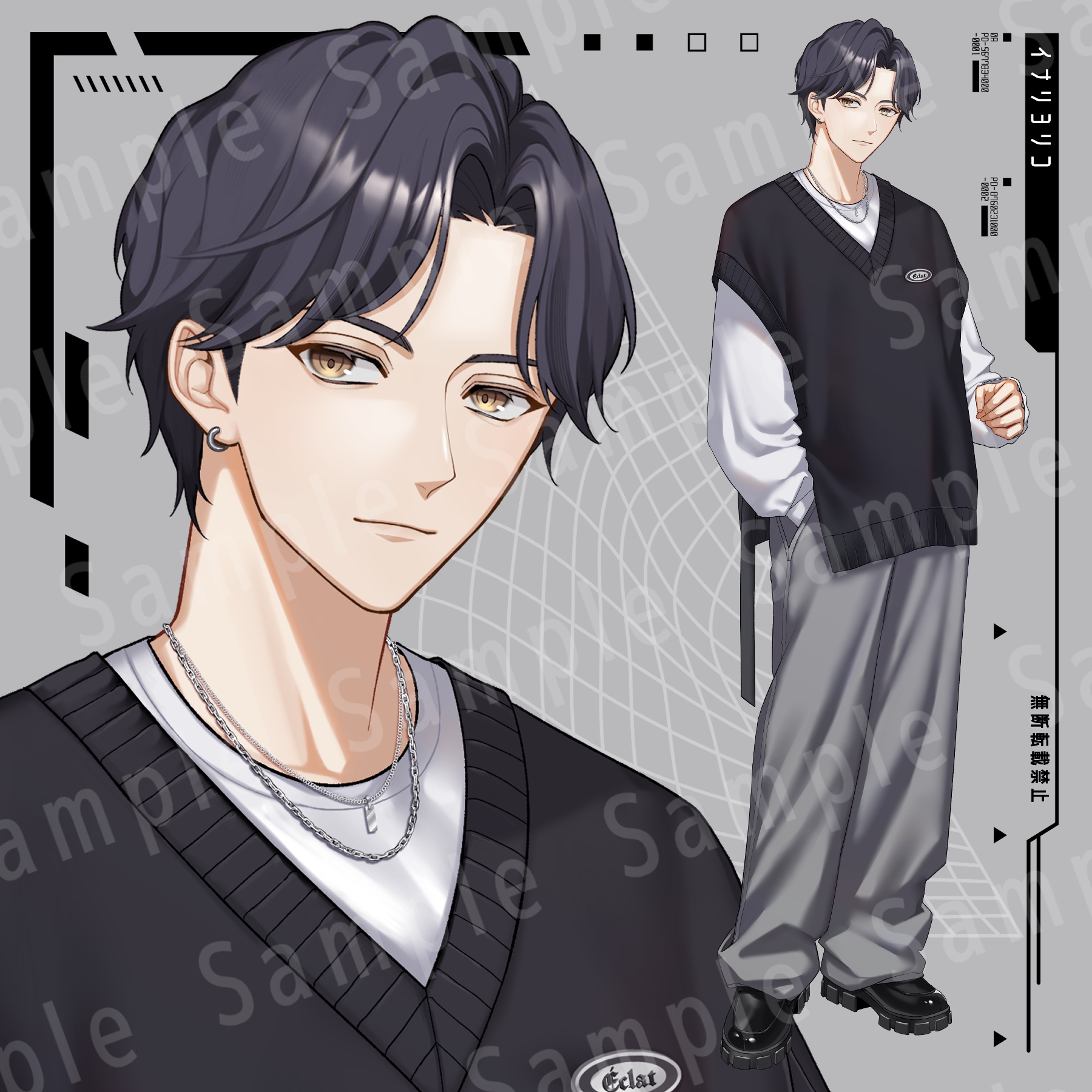 【立ち絵素材】私服男性01_【B】黒髪_表情17種