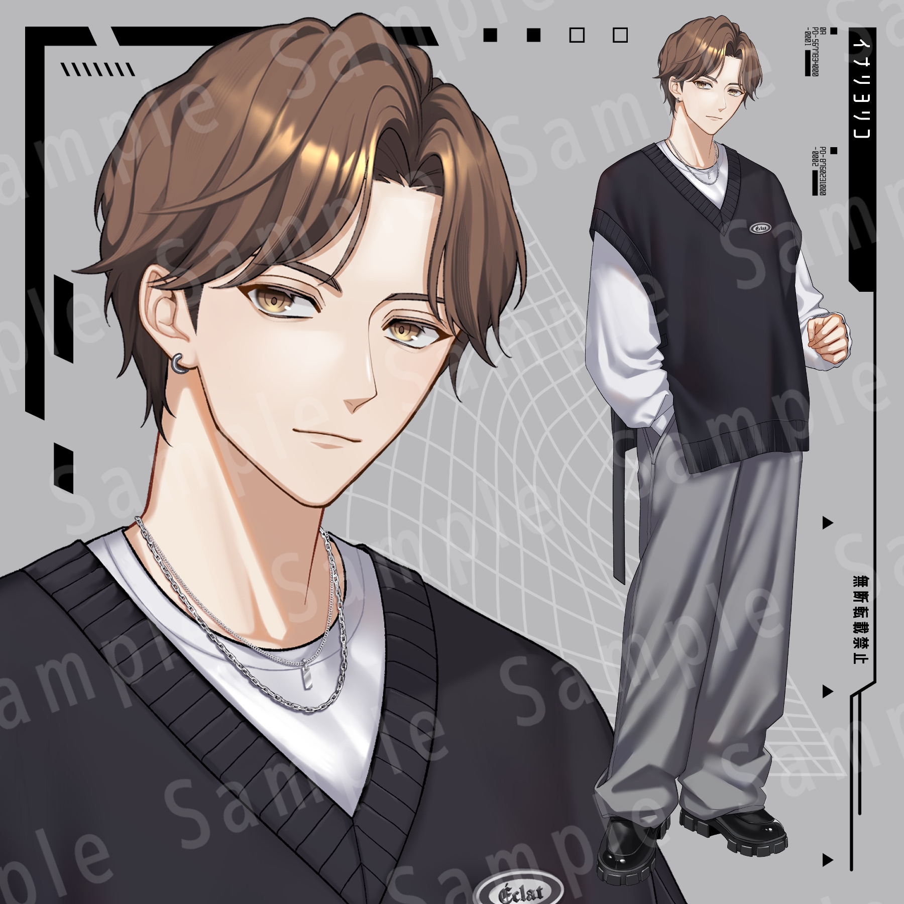 【立ち絵素材】私服男性01_【C】茶髪_表情17種