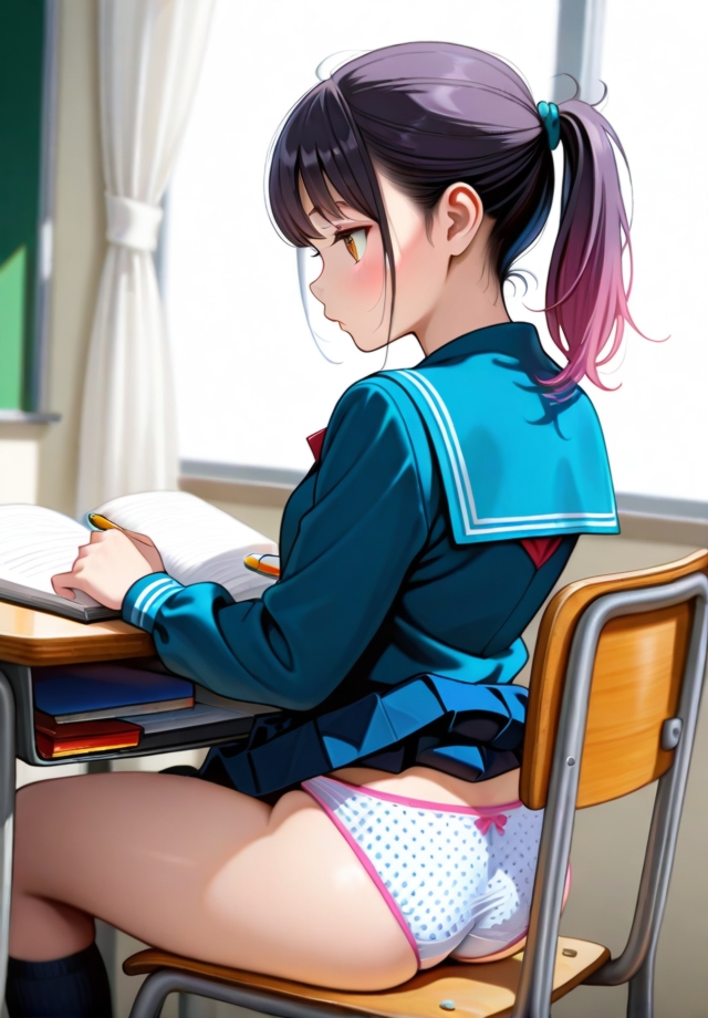 前の席の女子のスカートが捲れ上がっているのだが…。_9