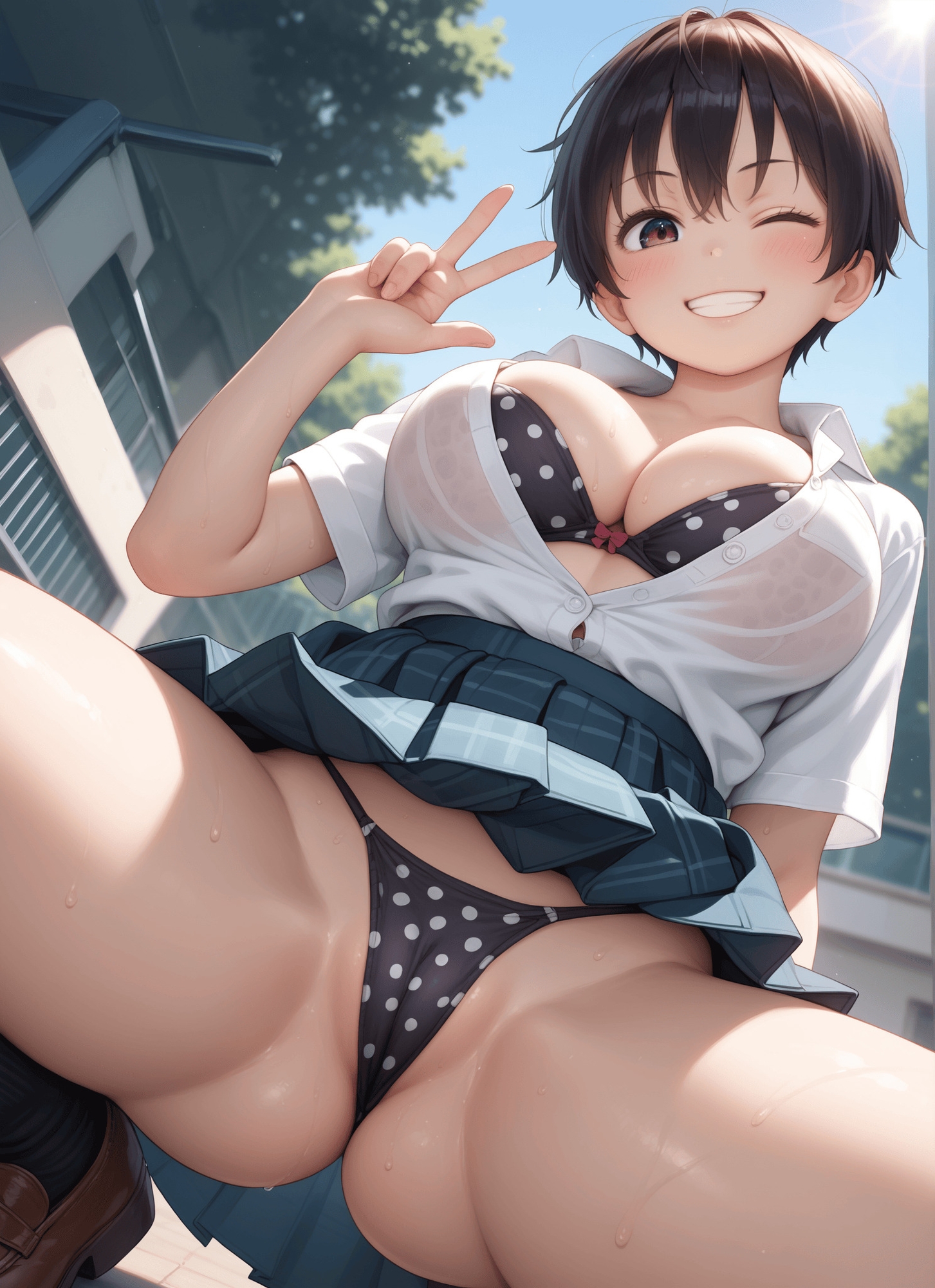 見上げた制服陰毛パンツ・見上げたボーイッシュ巨乳パンツ・見上げたびしょ濡れ制服パンツ_3