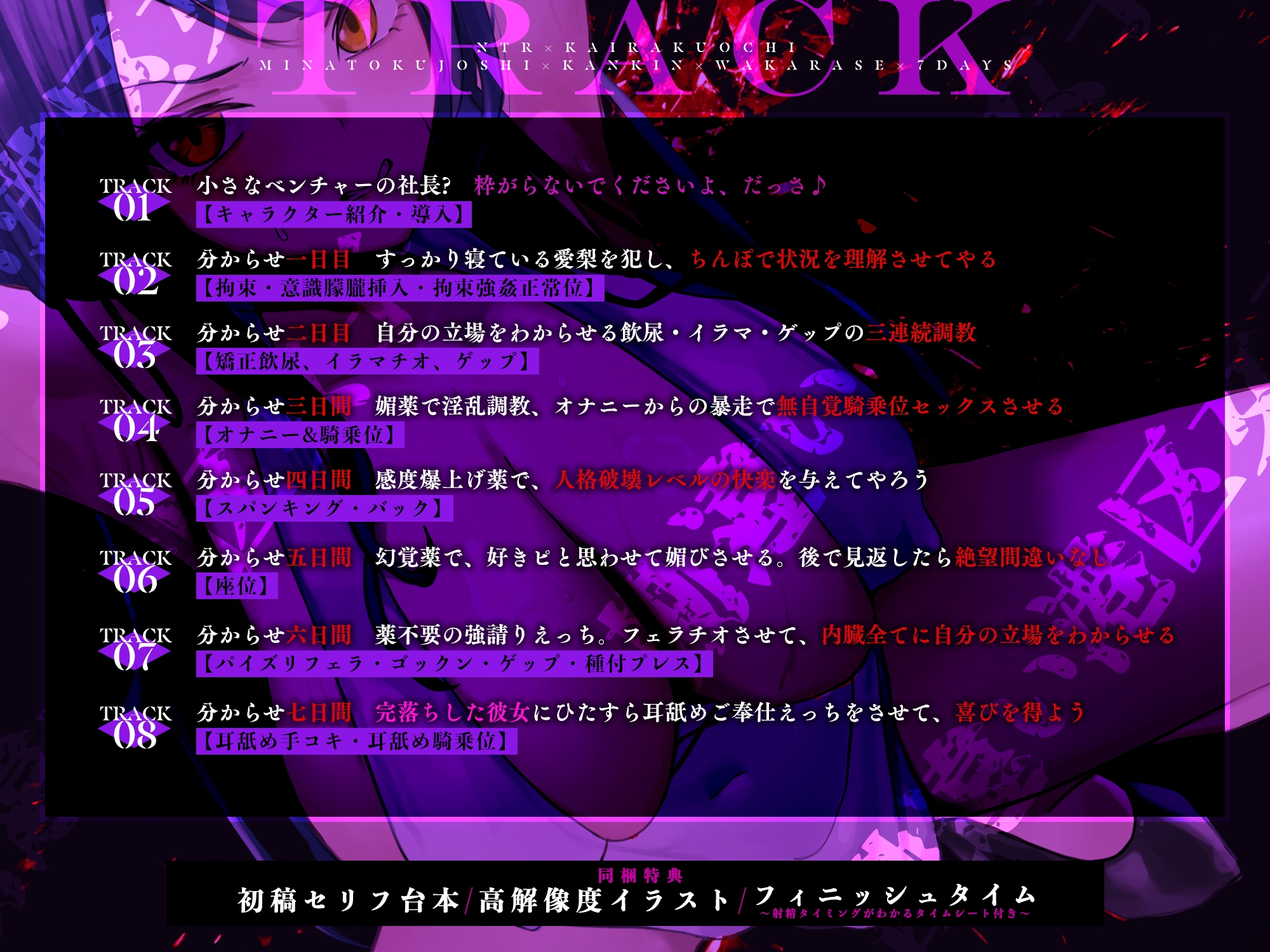 【寝取られ堕ち】彼氏持ち勘違い港区女子を監禁してわからせる7日間 ～強媚薬・感度増幅・幻覚ベタ惚れ・謝罪ご奉仕～《3大特典付き》 画像5