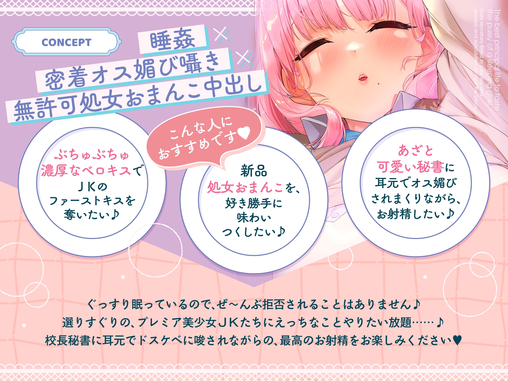 【♡見抜き用寝顔イラスト16枚♡】寝ているJKのおまんこ味わいつくし学園生活♡～あざと可愛い秘書に耳元で媚びられまくり種付けお射精♪～ 画像1