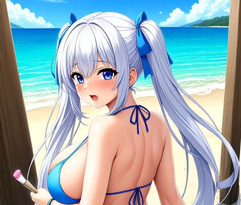 水着尻コキ