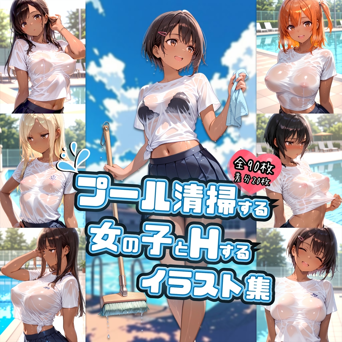 プール清掃する女の子とHするイラスト集 画像1
