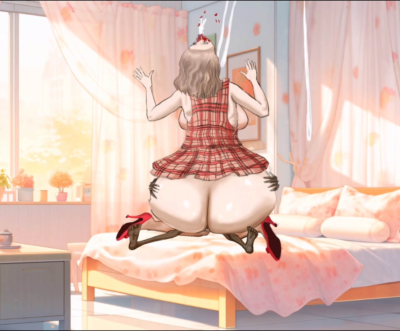 ショートヘアの女の子がオタクの超長いチンポを大きなお尻で乗る 画像2