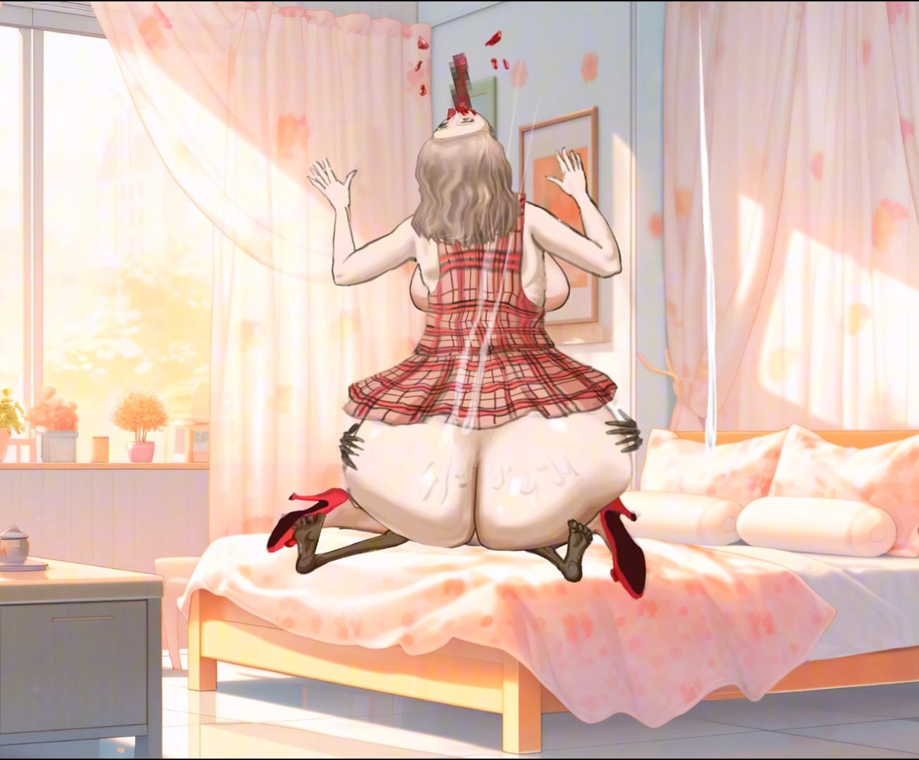 ショートヘアの女の子がオタクの超長いチンポを大きなお尻で乗る 画像3