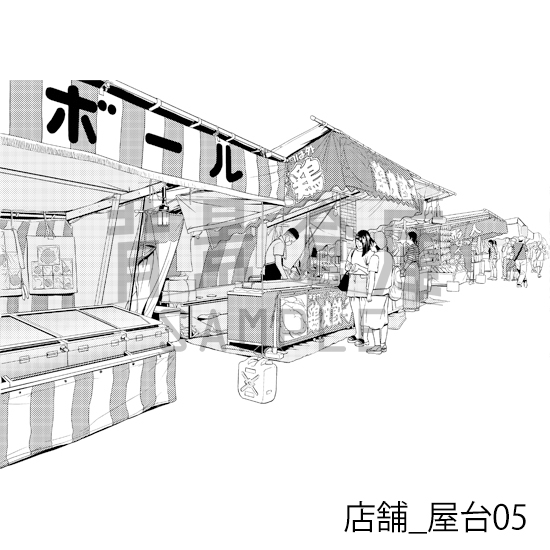 【トーンつき】店舗_背景素材集9(屋台)