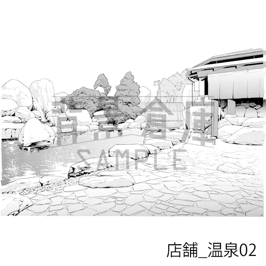 【トーンつき】店舗_背景素材集11(温泉)