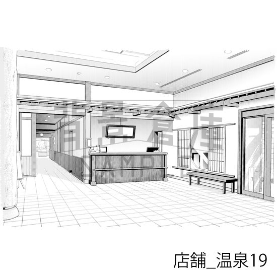 【トーンつき】店舗_背景素材集15(温泉)