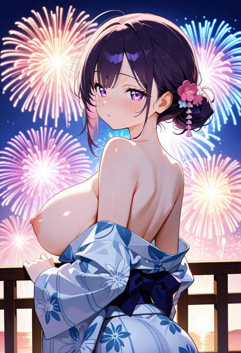 『見上げた空の花火の下で、こっそり乱れる浴衣美人。』 画像2