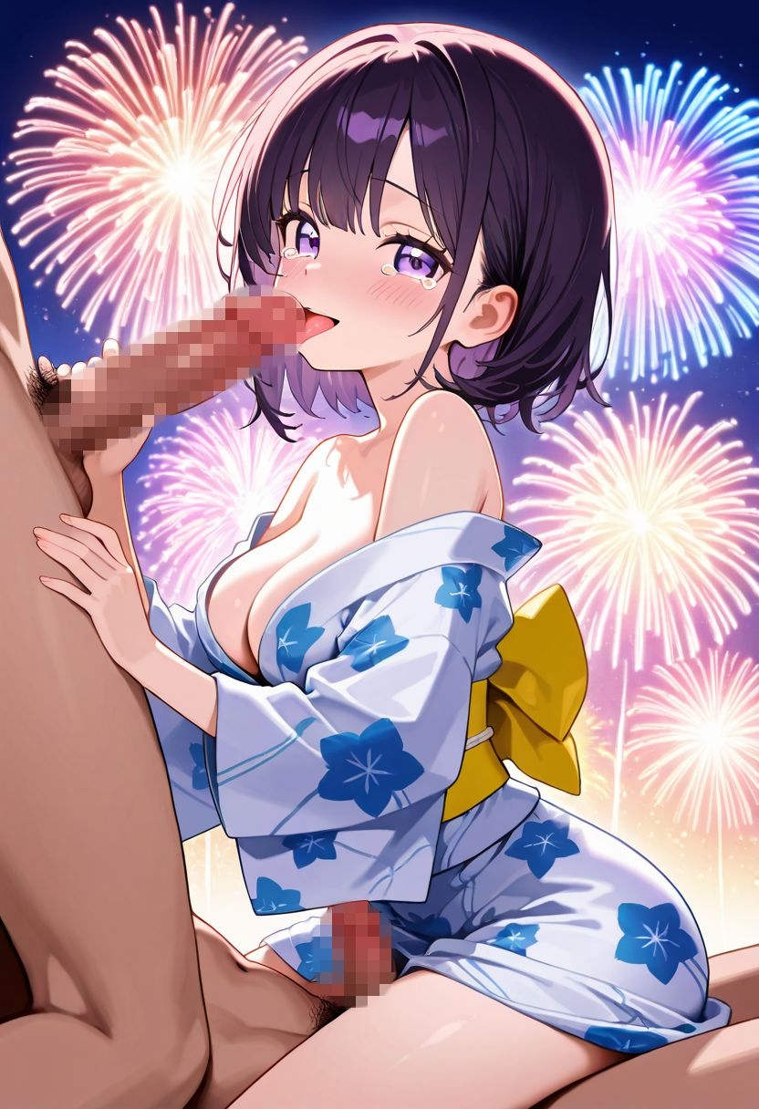 『見上げた空の花火の下で、こっそり乱れる浴衣美人。』 画像4