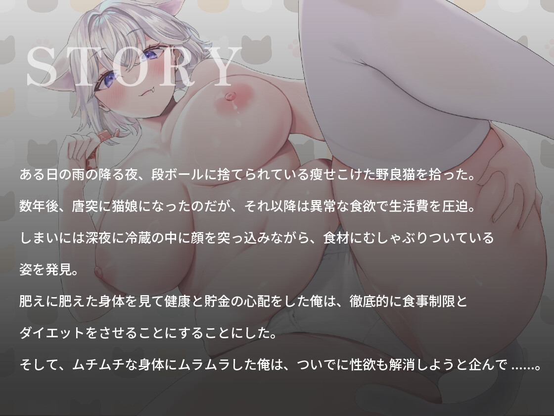 【ぽっちゃり】公園に捨てられていた白猫娘ちゃんがむちむちボディになりすぎたので、セックスダイエットで痩せさせてみた話【バイノーラル/巨乳】 画像1